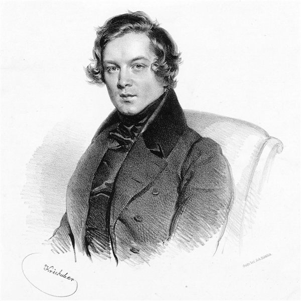 Lithograph portrait of Robert Schumann by Josef Kriehuber, 1839