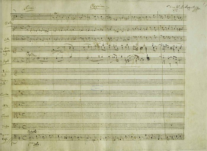 The first page of Mozart's autograph manuscript for the Requiem, K. 626, headed 'Requiem' and signed 'di me W. A. Mozart'