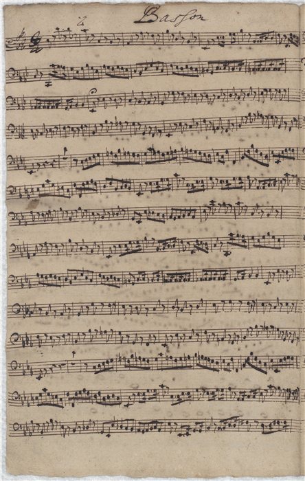 Bach's autograph bassoon part for Cantata No. 140, 'Wachet auf, ruft uns die Stimme', headed 'Basson'