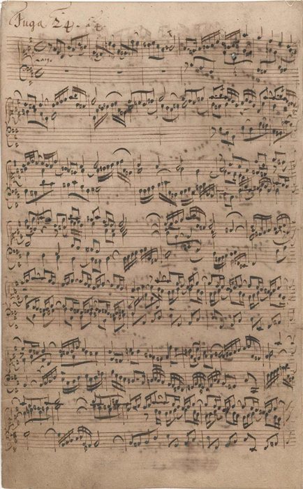 Bach's autograph manuscript for Fugue No. 24 from The Well-Tempered Clavier, Book 1, headed 'Fuga 24'