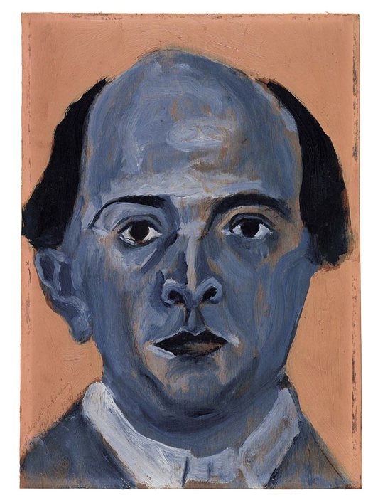 Arnold Schoenberg's 1910 Expressionist self-portrait, 'Blaues Selbstportrait', rendered in blue tones