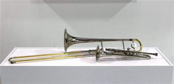 A trombone on museum display